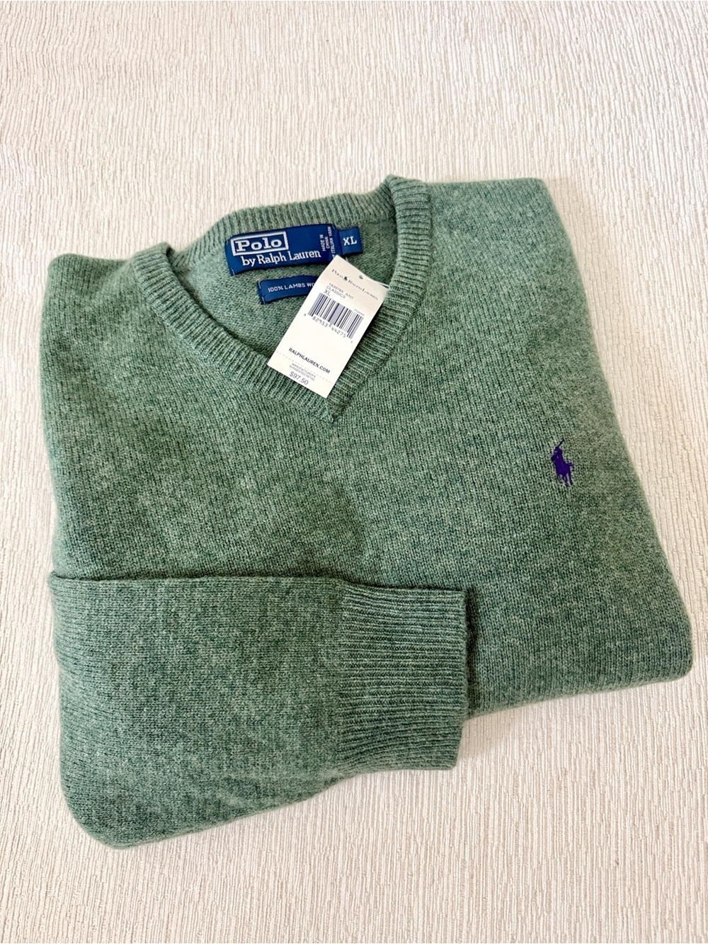 NWT VTG Polo by Ralph Lauren Deadstock Heather Green Lamb’s Wool Sweater Sz XL